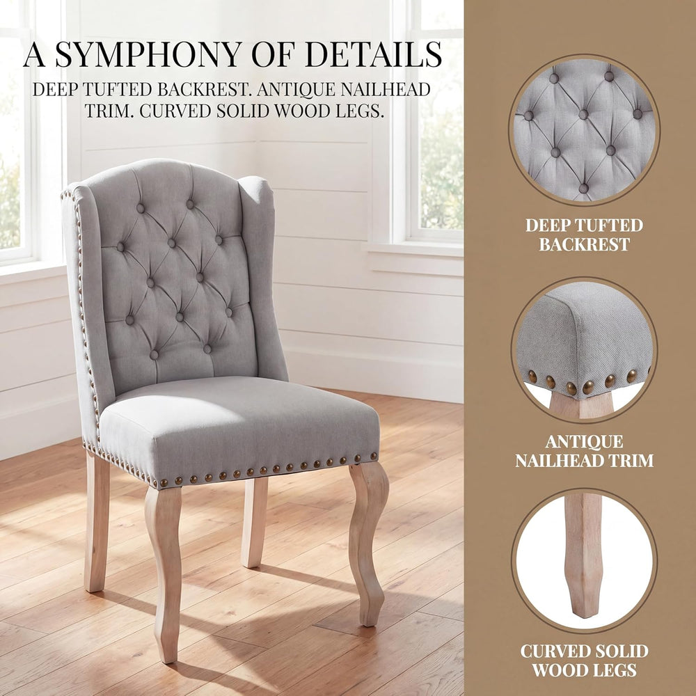 Parsons Dining Chairs Set of 2, Farmhouse High Back Chairs | Tufted Linen Uph...