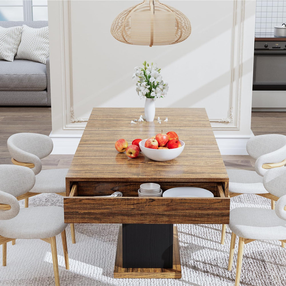 55" Dining Table for 4 to 6 People, Farmhouse Wood Dinner Table with Dra...