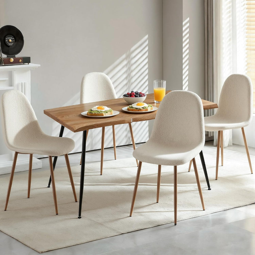 Howtek 5 Piece Dining Table Set, Modern Rectangular Kitchen Dining Room Table with 4 Teddy Fabric Dining Chairs, Space-Saving Kitchen Table Set for Apartment, Living Room, Small Space