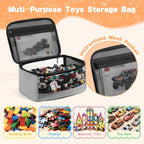 4 PCS Toy Storage Bags, Transparent PVC Toy Organizer Bag with Manual Pocket for Classic Building Bricks, Puzzles,Toy Cars, Large Size, Grey