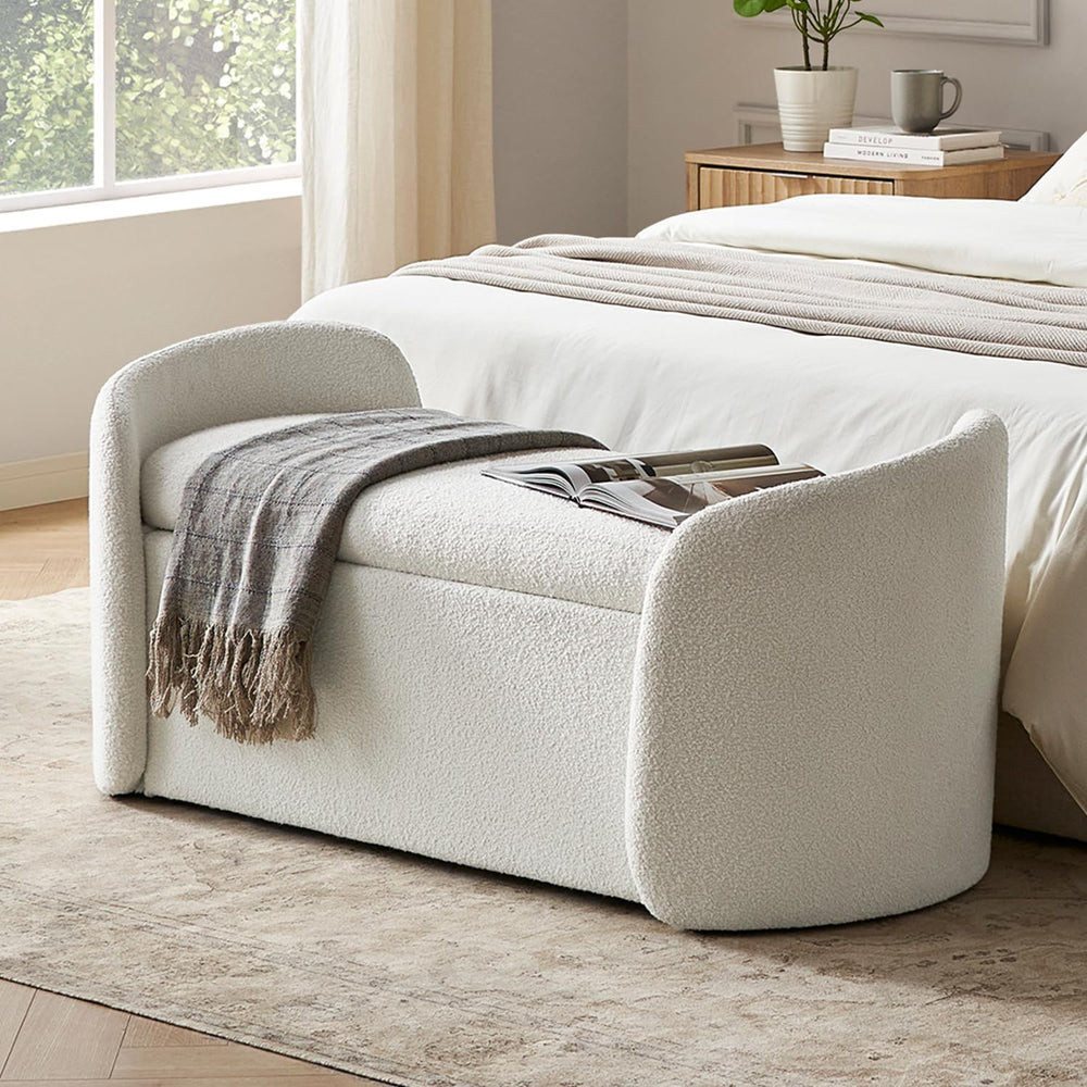mopio Sophie 51" Ottoman, Storage Bench, End of Bed (Pearl White Boucle)