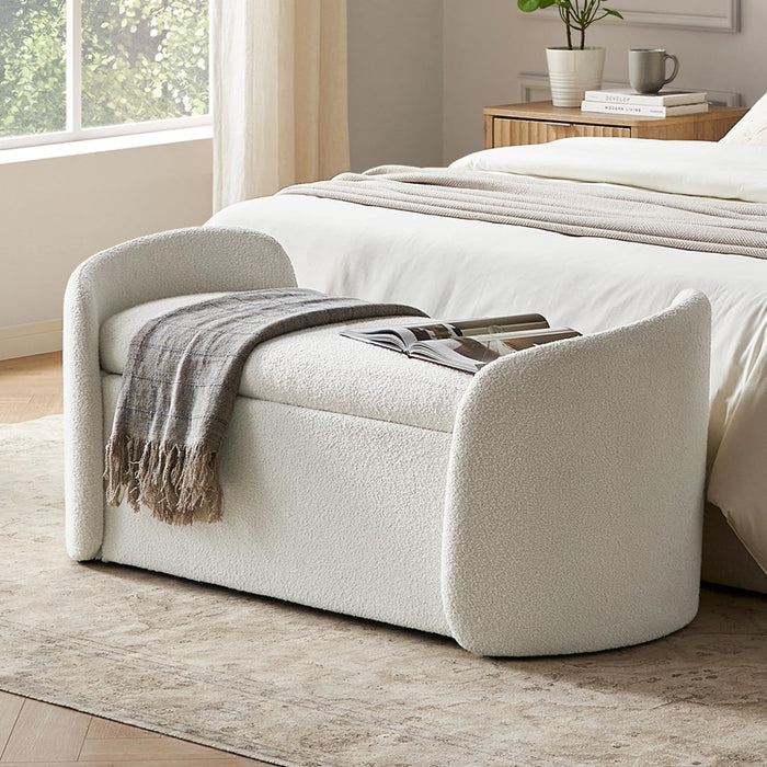 mopio Sophie 51" Ottoman, Storage Bench, End of Bed (Pearl White Boucle)