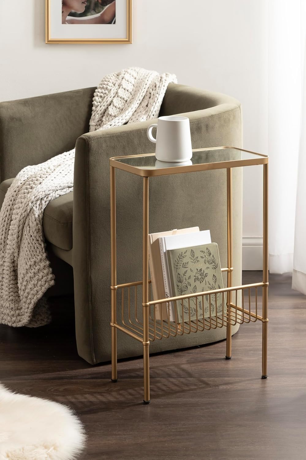 Kate and Laurel Trubey Modern Mirrored Rectangle Narrow Side Table, 16 x 8 x ...