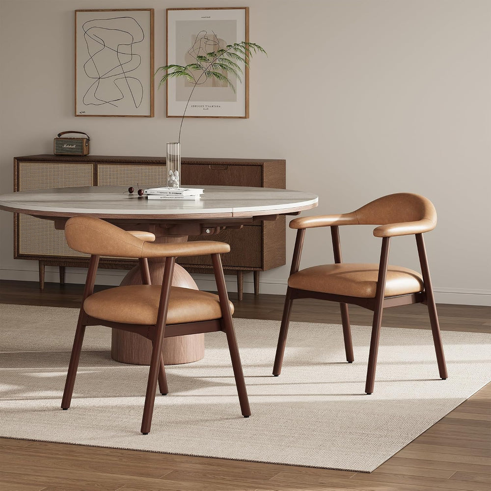 MALOL Leather Dining Chair with Armrest Set of 2, Upholstered Dining Room Cha...