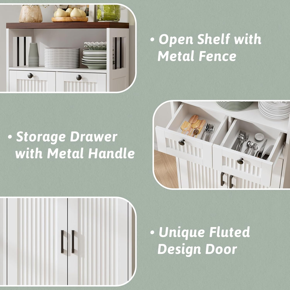 Buffet Cabinet, Fluted Sideboards with 2 Drawers and Doors, Open Compartment ...
