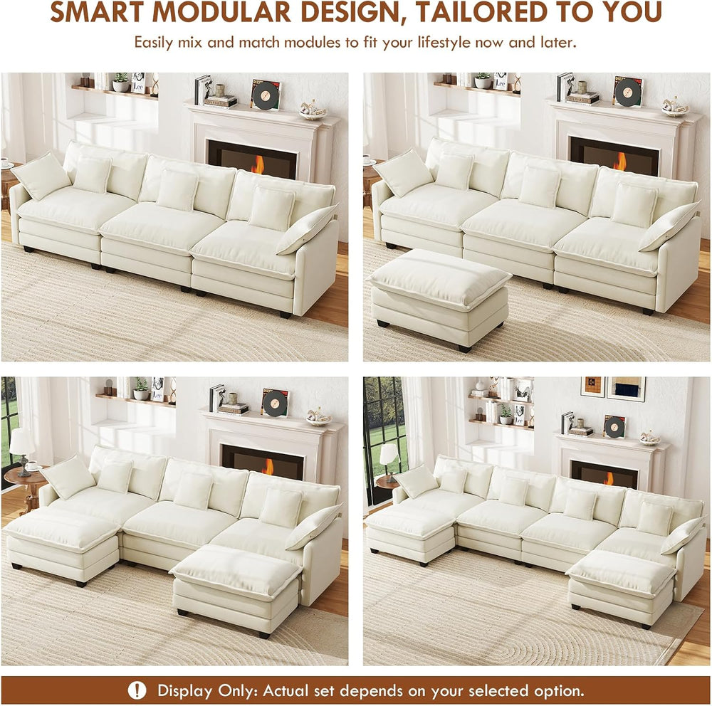 WorthFurni 111.4" Modular Sectional Sofa, U Shape Cloud Couch with 2 Mov...