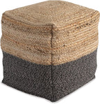 Signature Design by Ashley Sweed Valley Farmhouse Jute Braided Pouf, 17.5 x 20.25 inches, Natural & Black