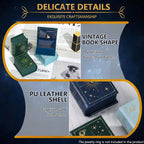 Vintage Magic Book-Shaped Ring Box Starry Sky Pattern PU Leather with Magnetic Closure for Proposal Engagement Gift (Green)