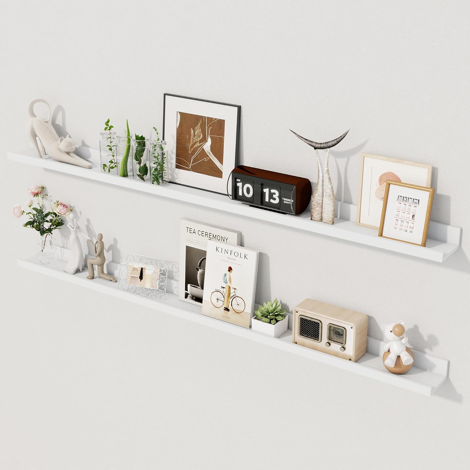 Axeman 48 Inch White Floating Shelves for Wall | Picture Ledge Shelf Set of 2 | Rustic Picture Shelf for Wall with Ledge | Floating Shelves with Lip | Photo Ledge Shelves for Books Album Records