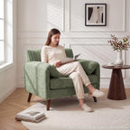 Modern Oversized Accent Reading Chair for Living Room, 43", Chenille, Green | Piping Single Armchair with Quilting Backrest, Padded Arms, Wood Legs for Bedroom, Office, Reception Area