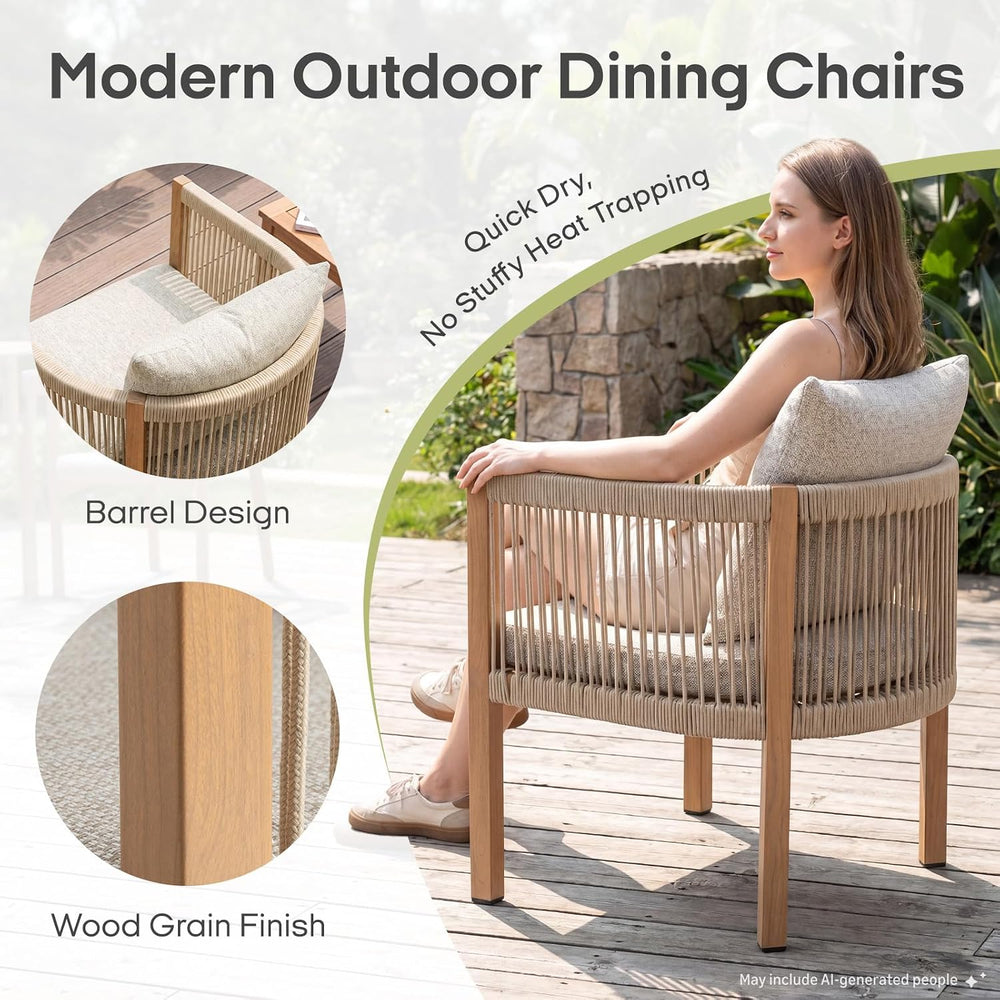 Patio Dining Chairs Set of 6, Rope Rattan Patio Furniture Set, All Weather Ou...