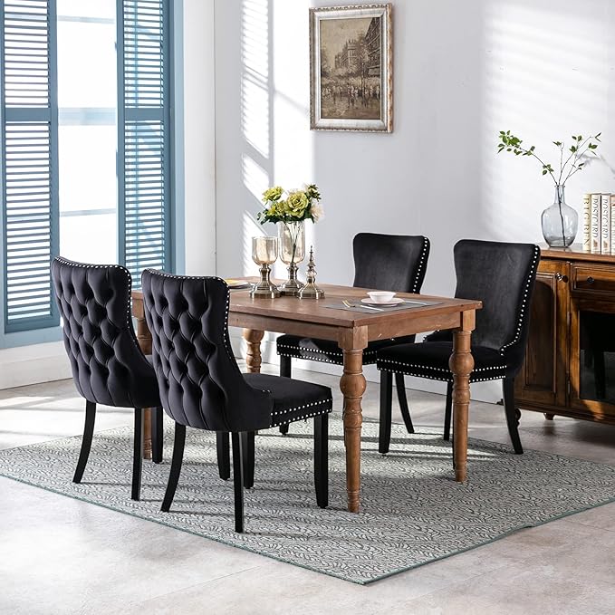 Modern Dining Chairs Set of 4, Upholstered Dining Chair with Full Back and Bu...
