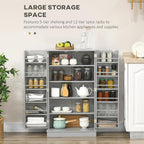 30" D*16" W*72.5" H Freestanding Kitchen Pantry with 4 Adjustable Shelves, 2 Double Doors, Rectangular Storage Cabinet, Traditional, for Living Room, Dining Room, Black
