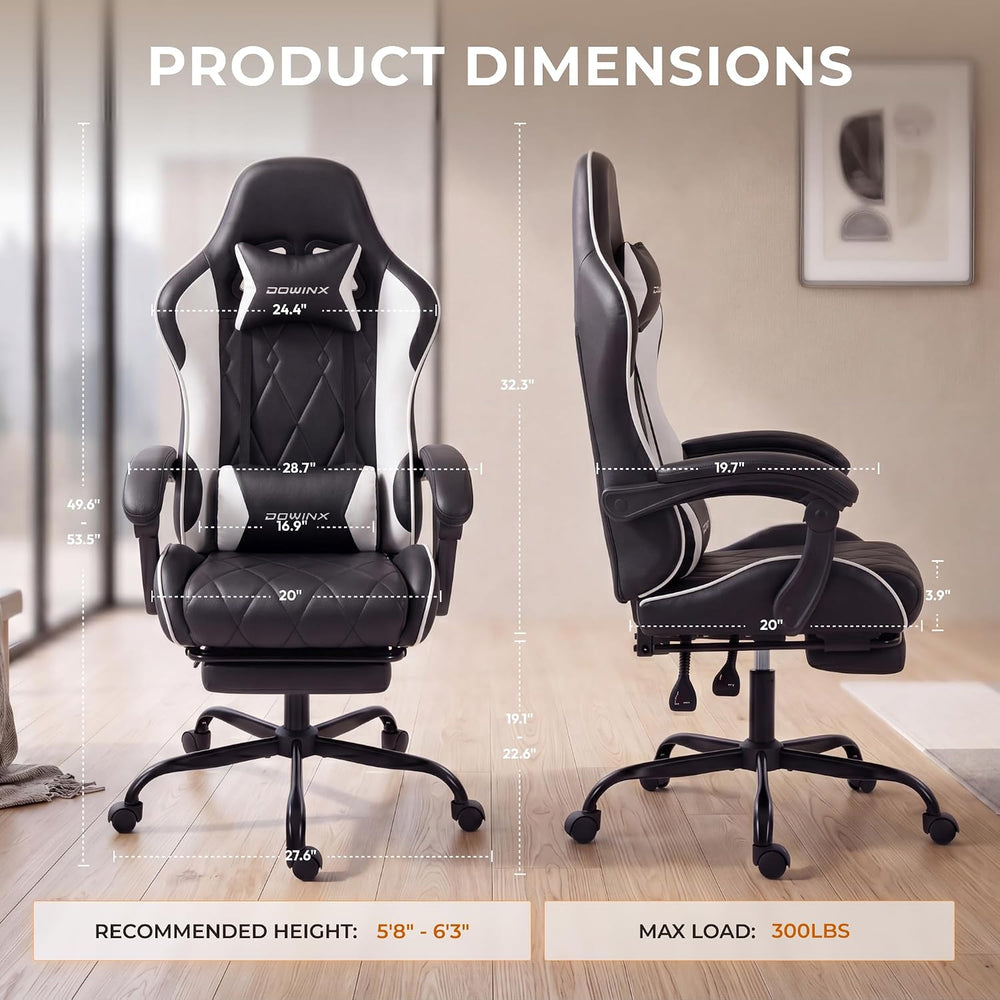 Dowinx Gaming Chair with Footrest, Ergonomic Office Chair, Black White | PU l...