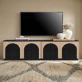 Yechen Fluted TV Stand with Arched Reeded Design Doors, Modern Entertainment Center with Storage for Up to 98 Inch, TV Media Console, TV Cabinet for Living Room, Bedroom/Black/Natural(2 PCS)