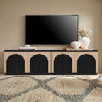 Yechen Fluted TV Stand with Arched Reeded Design Doors, Modern Entertainment Center with Storage for Up to 98 Inch, TV Media Console, TV Cabinet for Living Room, Bedroom/Black/Natural(2 PCS)