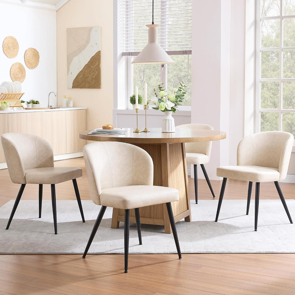 Susalt Upholstered Faux Leather Dining Chairs Set of 4, Cream White