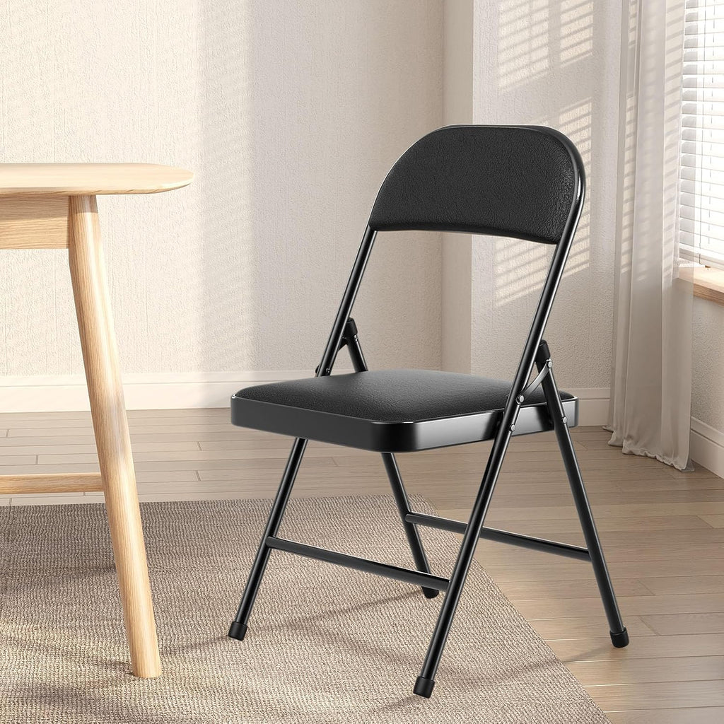 Nazhura 8 Pack Folding Chairs with Padded Vinyl Cushion Chairs with Comfortable Cushion and Durable Steel Frame for Home and Office, for Indoor and Outdoor Events Black 8PACK
