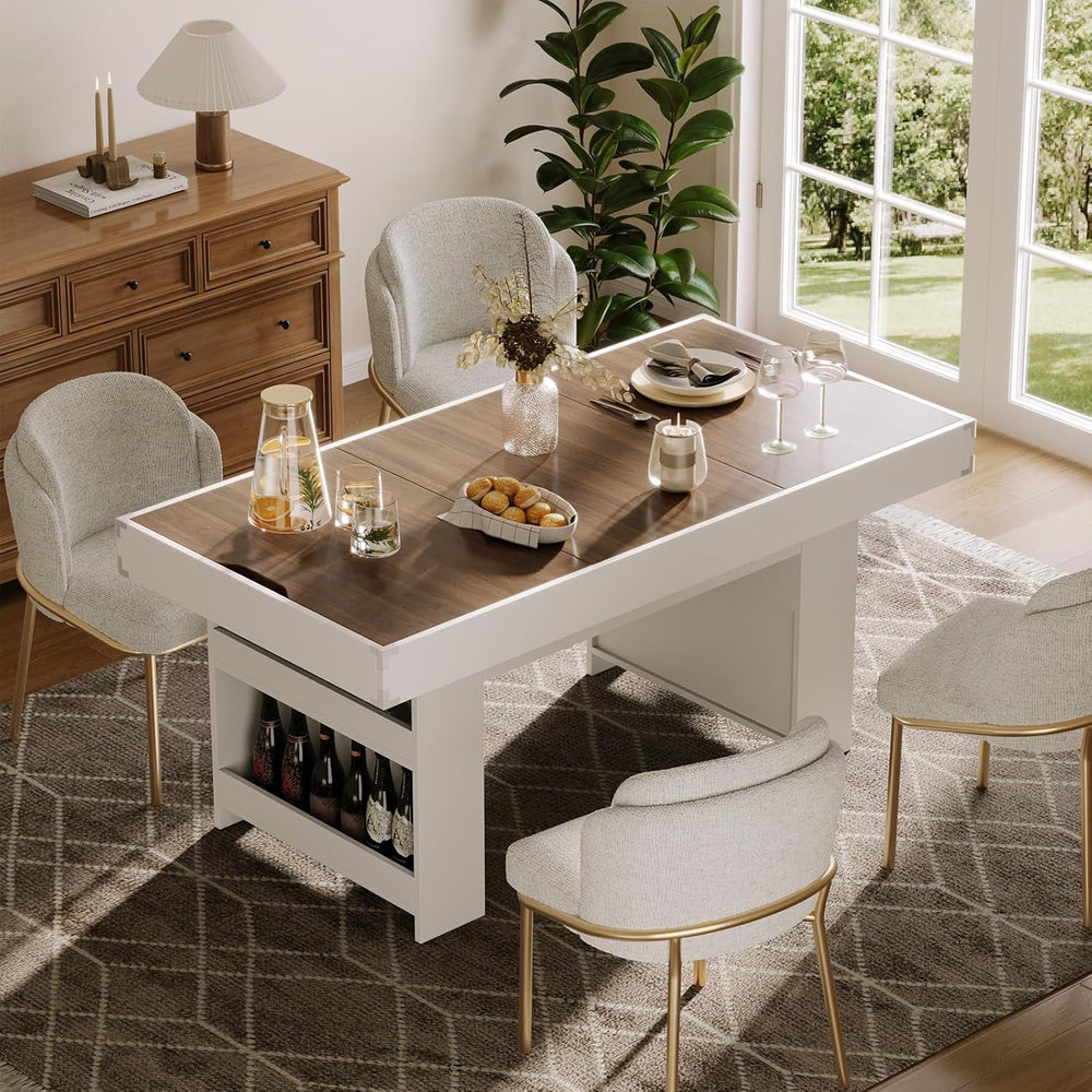 47″ Dining Table with Storage Shelf & Drawers,Multi-Functional Dining Gam...
