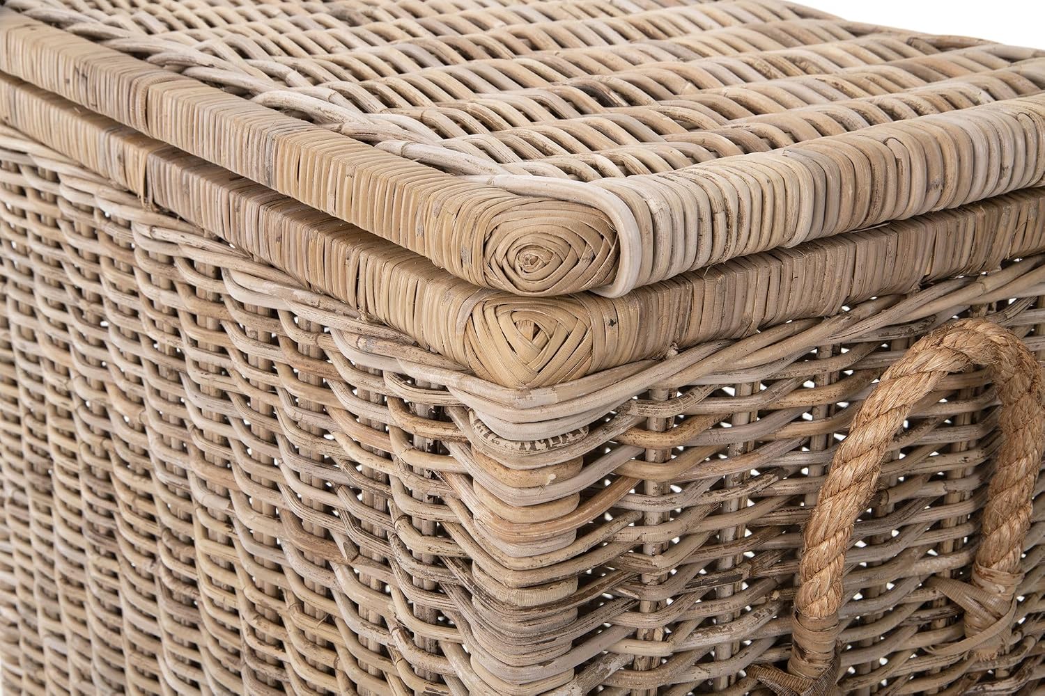 Kouboo Tall Rattan Storage Basket with Handles and Lid Wicker Trunk for Bedroom, Bathroom or any Room Natural Coastal Beach Style Decor 24 in. H x 24 in. W x 16 in. D - from