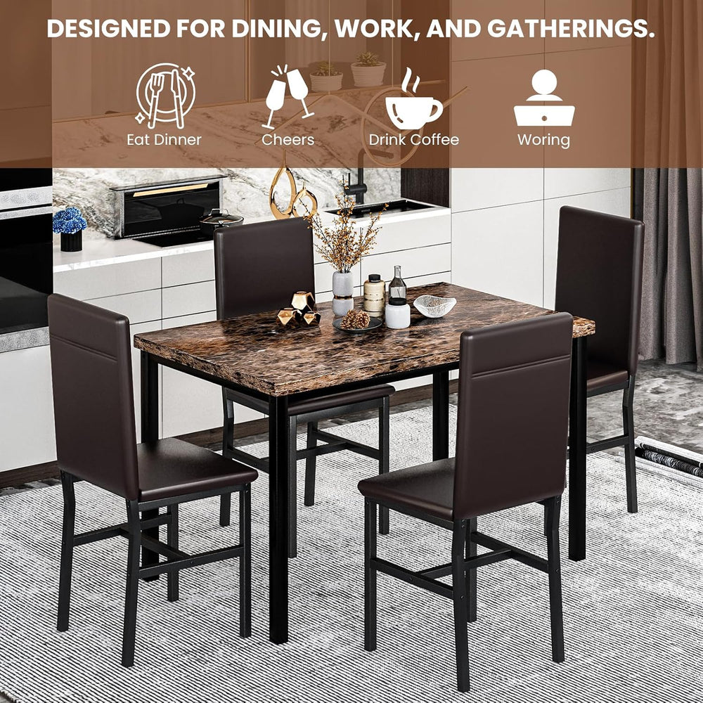 Recaceik 5-Piece Dining Table Set for 4, Faux Marble Kitchen Table Chairs Set...