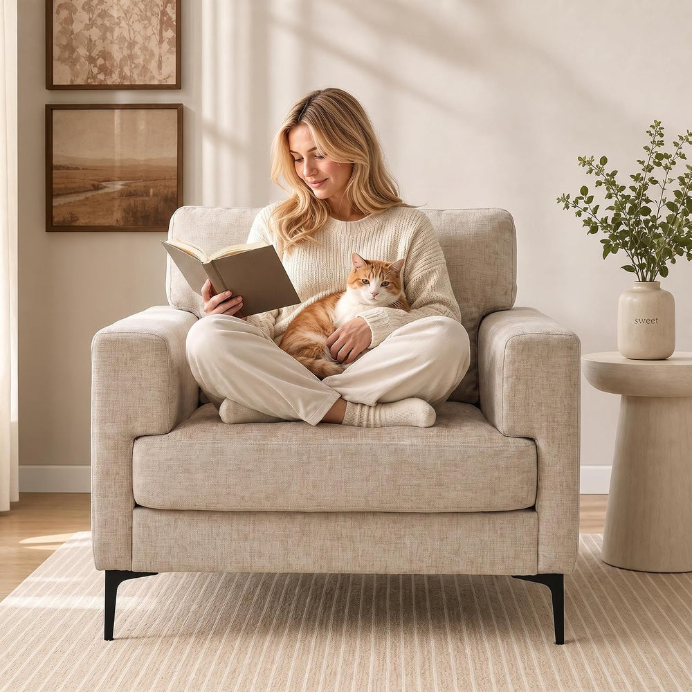 Oversized Accent Chair Armchair with Metal Legs | Comfy Chenille Arm Chairs a...