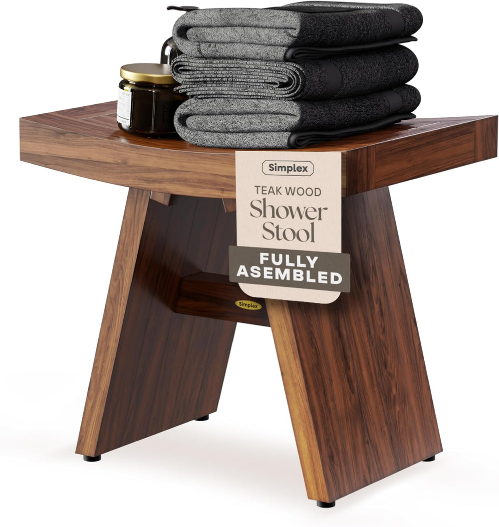 SIMPLEX 18 Inch Solid Teak Shower Stool, Indoor or Outdoor
