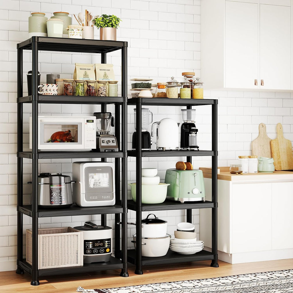 Plastic Storage Shelves, 12" D x 24" W x 52.56" H Plastic Shelves for Storage, 4-Tier Shelving Unit, Storage Rack, 264 lbs, Bathroom, Laundry, Garage & Home