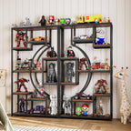 70.8" Tall Bookshelf Set of 2, 79" Wide Geometric Display Shelf with 18 Open Storage Shelves, Etagere Bookcase with Metal Frame – Anti-Tip & Adjustable Feet, Rustic Brown