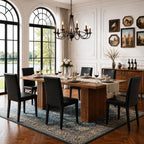 Extendable Dining Table Set for 6, 63-79 Inch Rectangle Kitchen Table Set with 6 Black Faux Leather Chairs,for Home,Kitchen Dining Room Farmhouse,Storage,Walnut Wood Finish