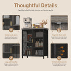 Coffee Bar Cabinet with Adjustable Shelves,Liquor Cabinet with Wire Mesh Doors,Space-Saving Buffet Cabinet, for the Kitchen, Dining Room, and Living Room, Gray