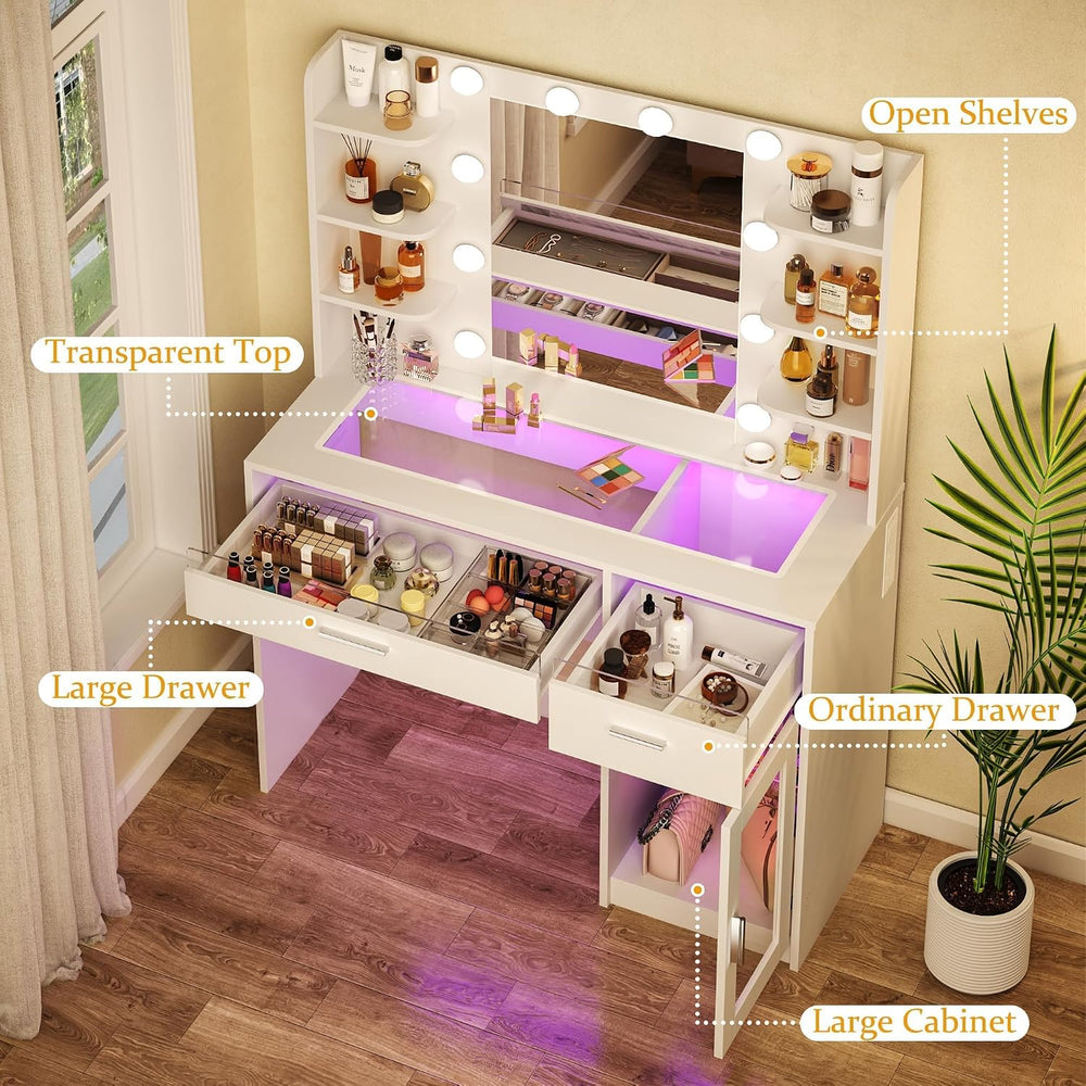 HUAHUU Vanity Desk with Mirror and Lights, Makeup Vanity Desk with Lights 3 C...