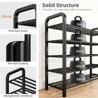 STORAGE MANIAC 5-Tier Expandable Shoe Rack, 20 Pairs Adjustable Shoe Shelf for Closet, Entryway, Hallway, Garage, Dorm, Heavy-Duty Metal Shoe Organizer for Small Space, Black