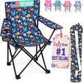 Emily Rose Playful Dinosaurs Kids Folding Camp Chair - Lightweight Portable Toddler Beach Chair Ages 2-7 with Safety Lock Cup Holder Carry Case 125 lb Capacity for Boys Girls Indoor Outdoor Adventures