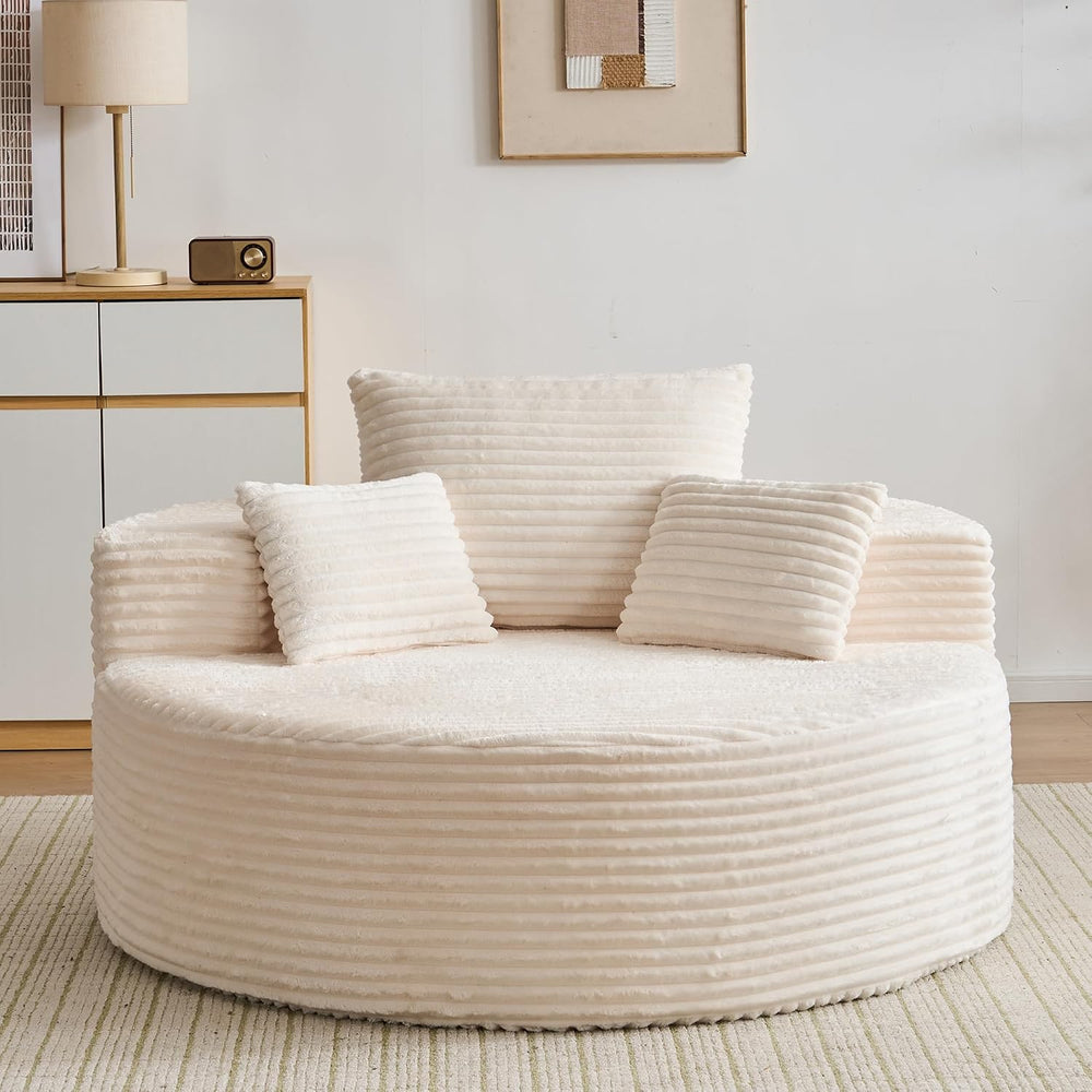 ClinQ 55" Oversized Round Chaise Lounge Chair Indoor, 2.5CM Corduroy Cha...