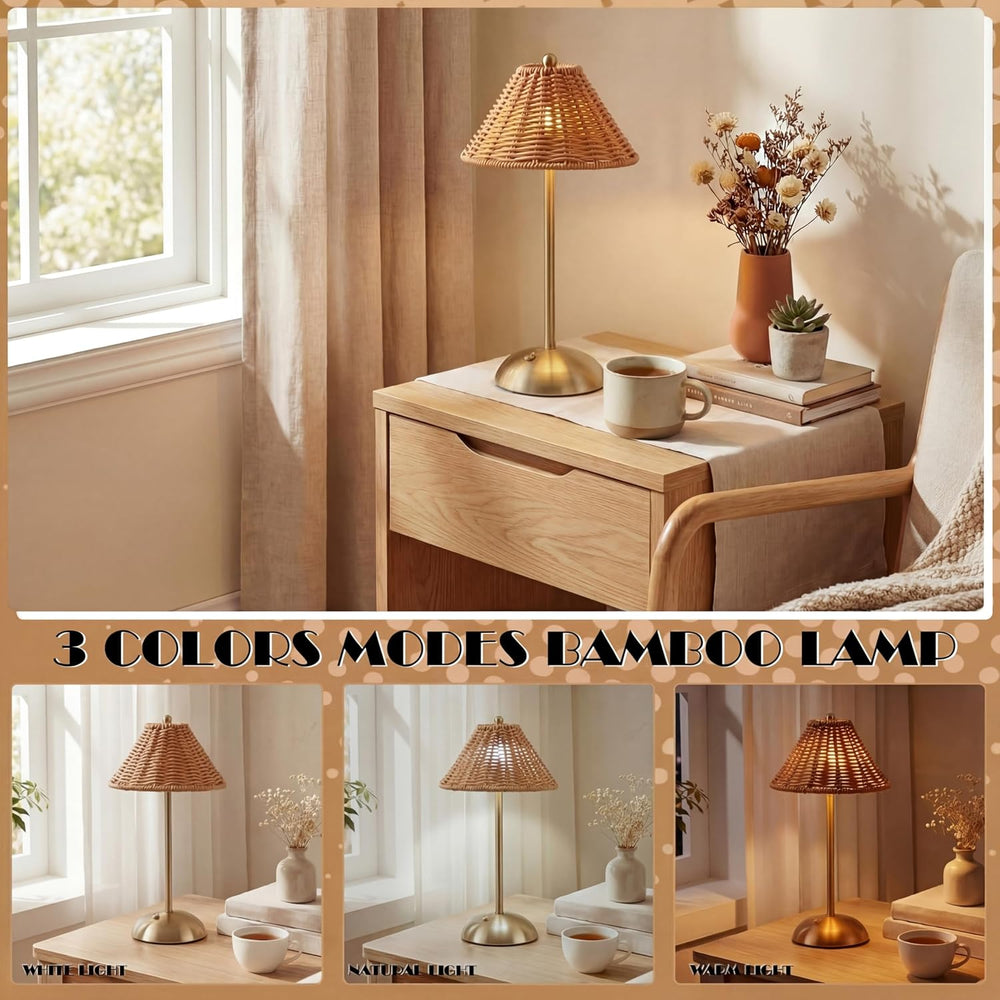 4 Pack Wedding Rattan Table Lamp, Cordless LED Rechargeable