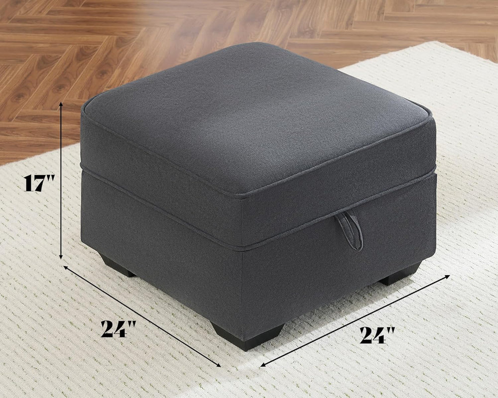 AMERLIFE Upholstered Storage Ottoman Footrest, Charcoal Grey | Storage Ottoma...