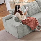 140" L Shaped Cloud Sectional Couch for Living Room, Modular Floor Deep-Seat Sofa, Big Comfy Corduroy Couches Set with Fluffy Memory Foam for Living Room Bedroom, No Assembly Required, Grey