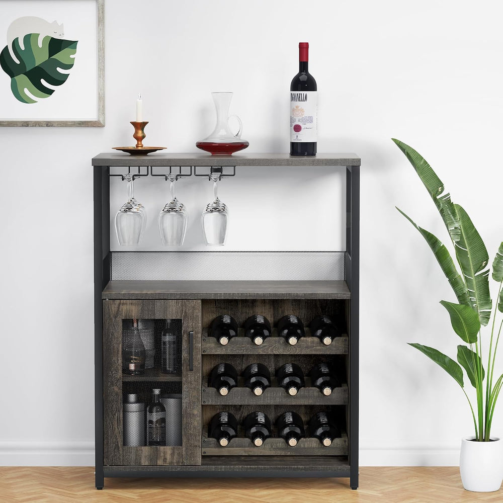 Takywep 3-Tier Wine Bar Cabinet with Removable Wine Rack, Glass Holder, Indus...