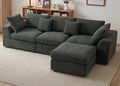 Benazcap 110'' Cloud Couch, L-Shaped Boneless Couch, Dark Grey | 3-Seat Sectional Couches for Living Room, Modular Sofa with Movable Ottoman, Deep Seat, Thick Cushion