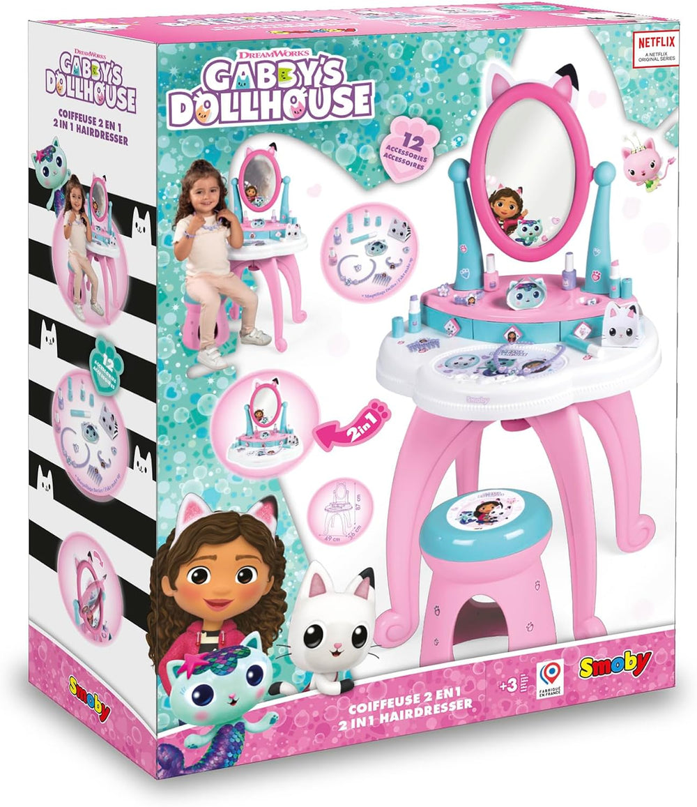 Smoby - Gabby et la Maison Magique - 2-in-1 Dressing Table - Stool + 12 Dummy...