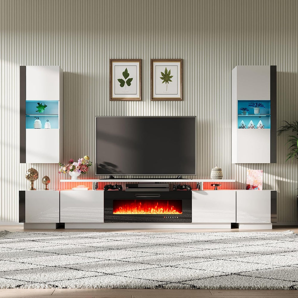AMERLIFE 80" Fireplace Entertainment Center with Bookshelves Set of 5,Wh...