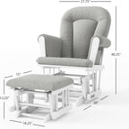 Child Craft Cozy Glider Rocker and Ottoman Set, Smooth Quiet Gliding Motion, Padded Cushion with Convenient Storage Pockets, Solid Wood Base & Frame (Matte White with Gray Cushion)