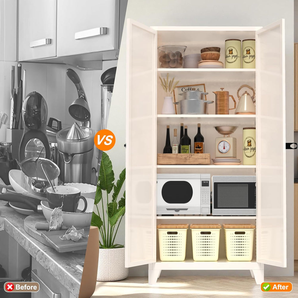 JIJIWANG 71'' Metal Pantry Cabinet, Kitchen Pantry Storage Cabinets w...