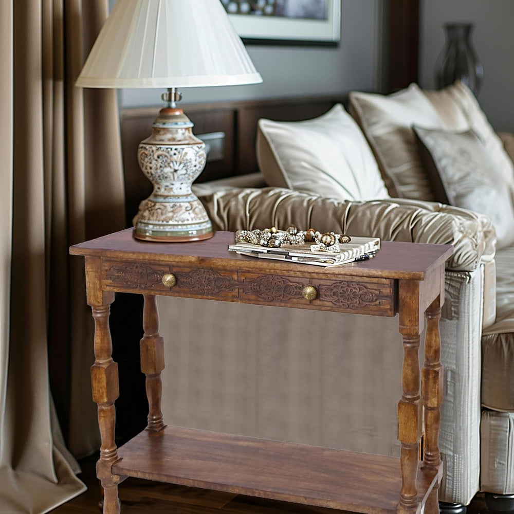COTTON CRAFT Solid Wood Console Table - Hand Carved Accent Sofa Table | Antiq...