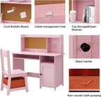 TaoHFE Pink Kids Desk and Chair Set, Kids Desk Chair with Storage and Shelf | Wooden Kids Table and Chairs for Bedroom and Study, Craft Table with Storage Gifts for Girls to Study
