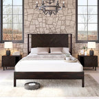 Bme Vivian 14 Inch Deluxe Bed Frame with Headboard, Rustic & Scandinavian Style with Solid Acacia Wood, No Box Spring Needed, 12 Strong Wood Slat Support, Easy Assembly, Queen, Rustic Black