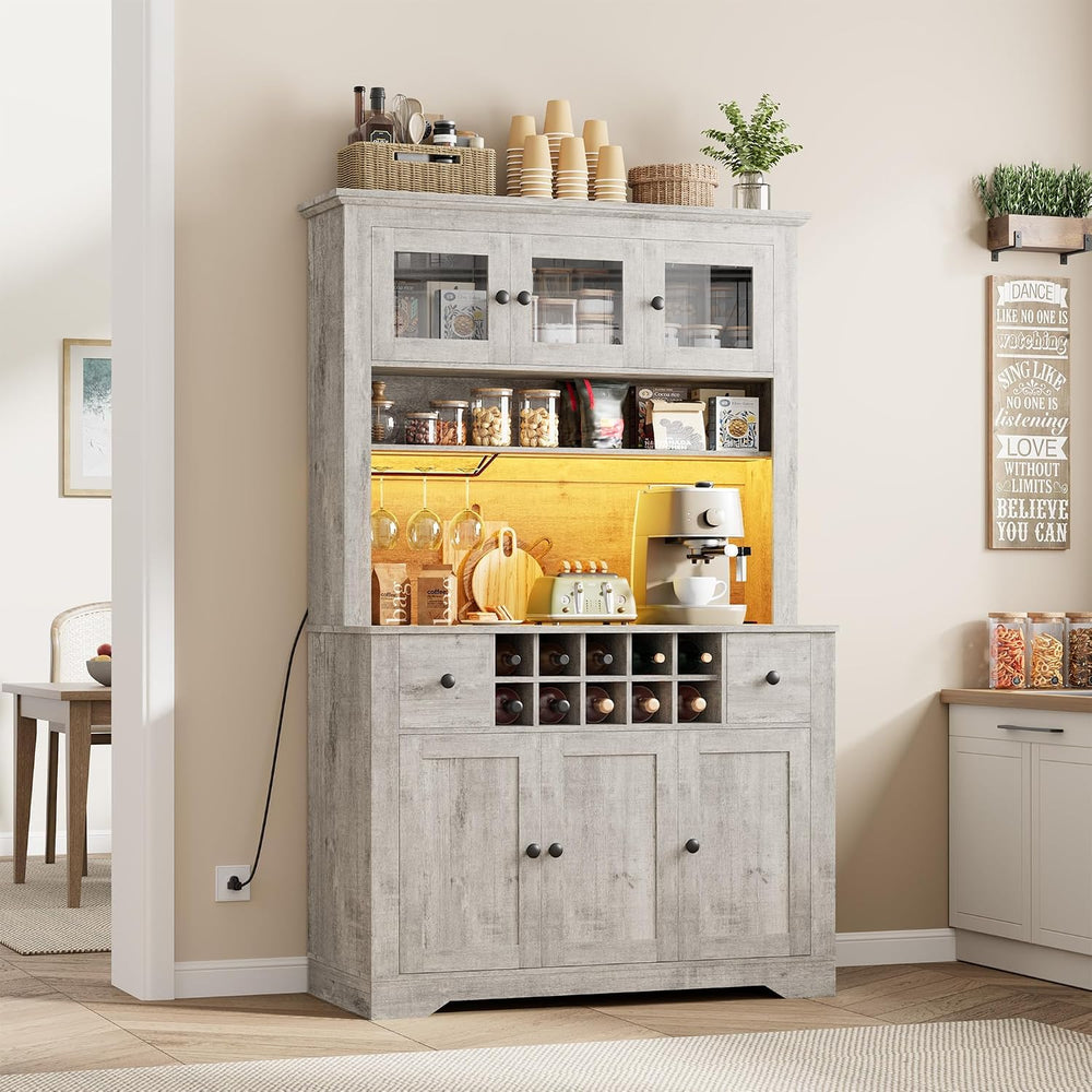GAOMON 69" Pantry Cabinet with LED Light & Charging Station, Kitchen...