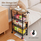 AZERPIAN Slim Rolling Cart 4 Tier Narrow Storage Cart on Wheels with MDF Board Top and Metal Handle for Small Space Kitchen Living Room Bathroom Laundry Room (16.38 x 9.06 x 30.31inch)