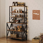 Yaheetech 6-Tier Bakers Rack,31.5“Coffee Bar,Microwave Stand,Rustic Brown | Farmhouse Microwave Oven Stand Cabinet for Small Spaces, Corner Organizer Storage Shelf for Spices and Pots